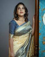 Thumbnail for DEIANA'S Beautiful Golden Jari with New Design Soft Lichi Silk Saree - White - Distacart
