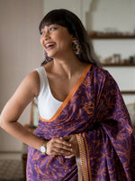 Thumbnail for Suta Purple Floral Pure Cotton Saree - Distacart