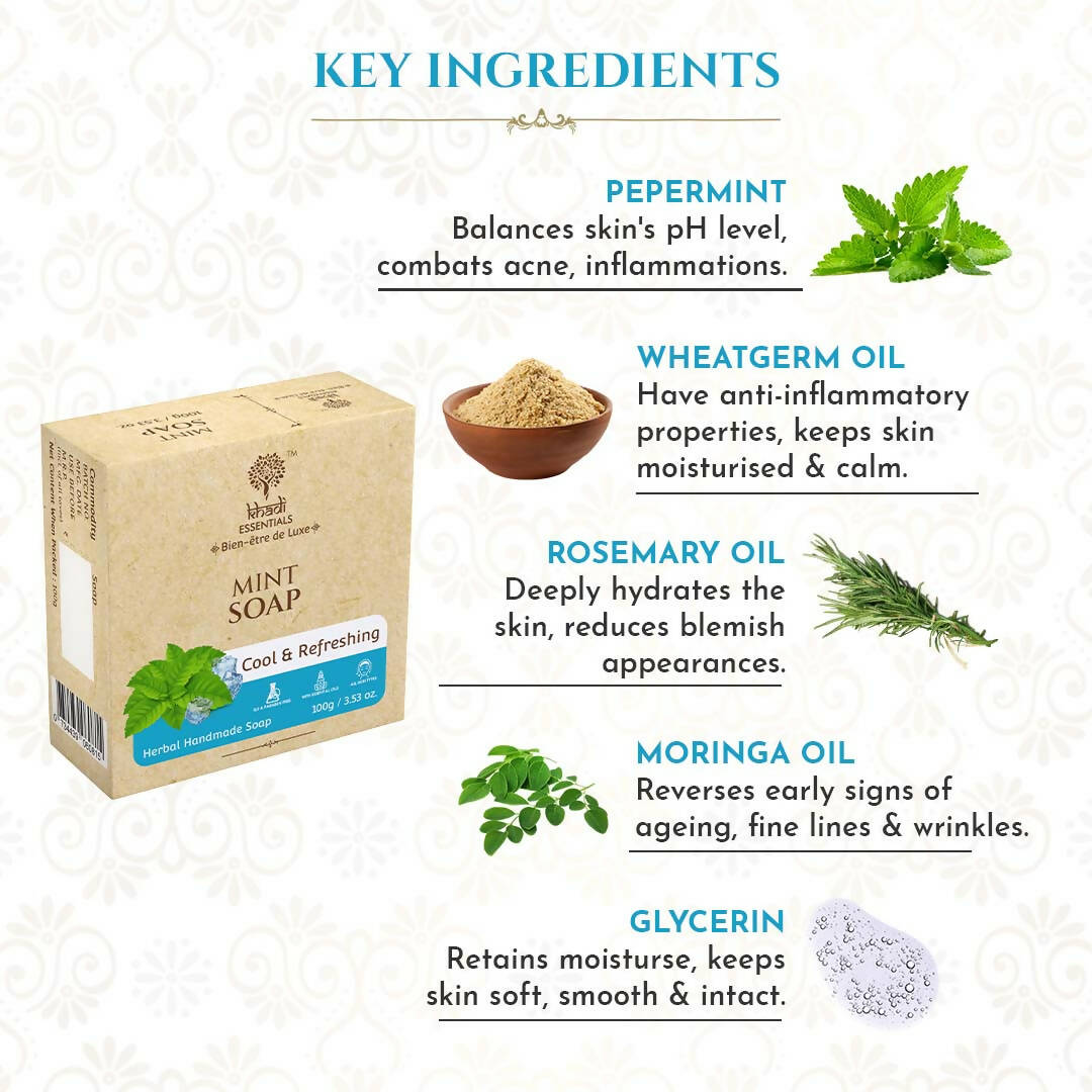 Khadi Essentials Mint Handmade Herbal Soap - Distacart