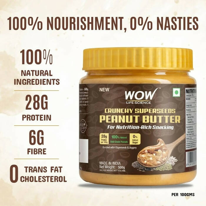 Wow Life Science Crunchy Superseeds Peanut Butter - Distacart