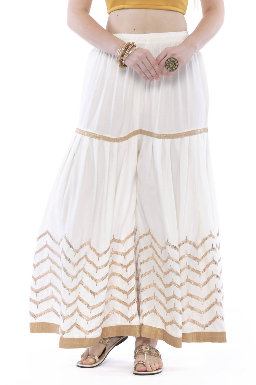 Mominos Fashion Latest Cotton Off White Gota Print Sharara For Girls - Distacart