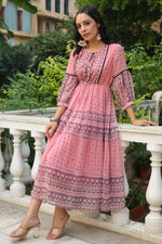 Thumbnail for Juniper Women's Pink Printed Teired Dress - Distacart