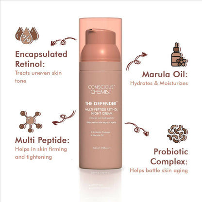 Conscious Chemist The Defender Multi-Peptide Retinol Night Cream - Distacart
