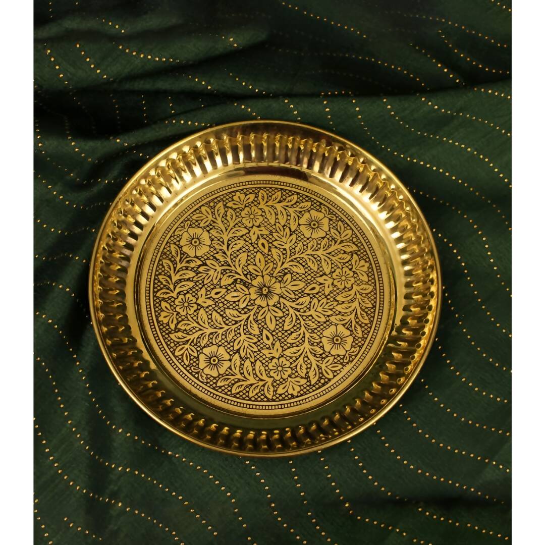 Spillbox Gold-Toned Brass Designer Halwa Thali Pooja Essential - Distacart
