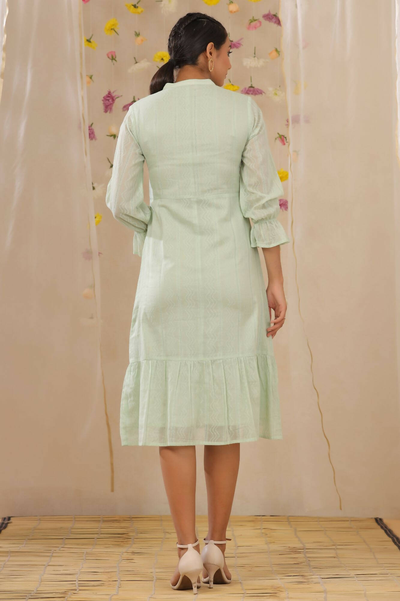 Juniper Women Sagegreen Cotton Dobby Woven Design A-Line Dress - Distacart