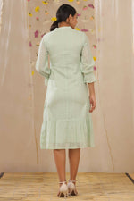 Thumbnail for Juniper Women Sagegreen Cotton Dobby Woven Design A-Line Dress - Distacart