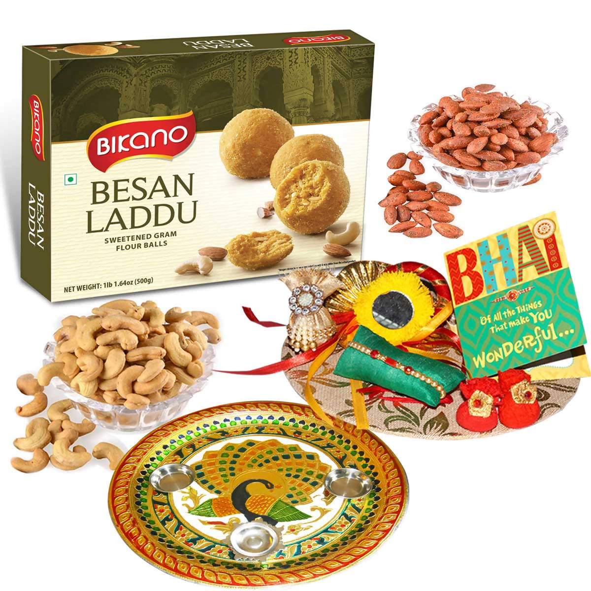 Bikano Besan Laddoo and Dryfruits Rakhi Puja Thali Gift - Distacart