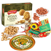 Thumbnail for Bikano Besan Laddoo and Dryfruits Rakhi Puja Thali Gift - Distacart