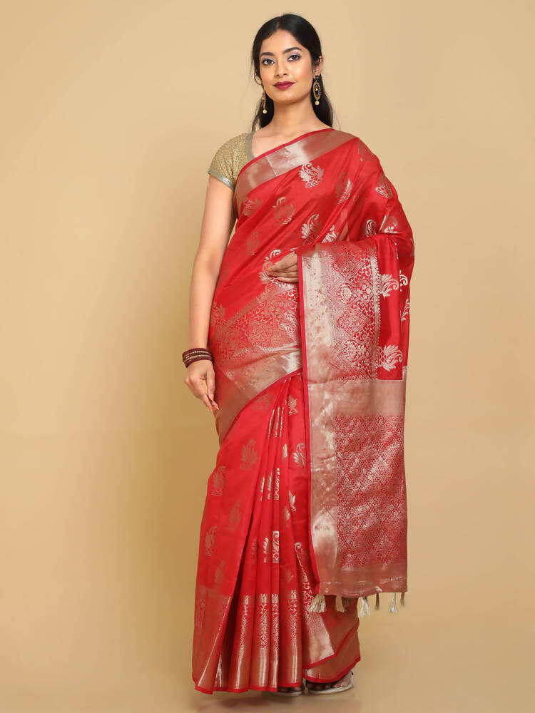 Kalamandir Zari Paisleys Red Silk Blend Saree
