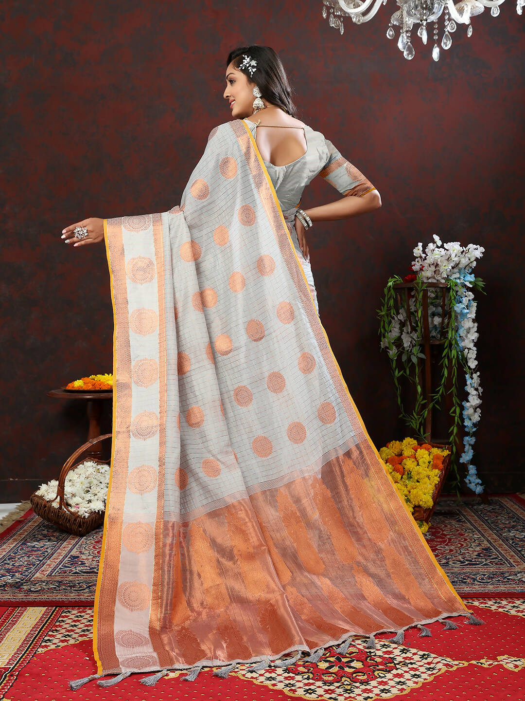 Lorenvalley Fashion Grey Cotton with Woven Design Zari Weaving Saree - Distacart