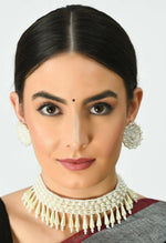 Thumbnail for Mominos Fashion Johar Kamal Off White Handicraft Pearls Necklace with Earrings For Women - Distacart