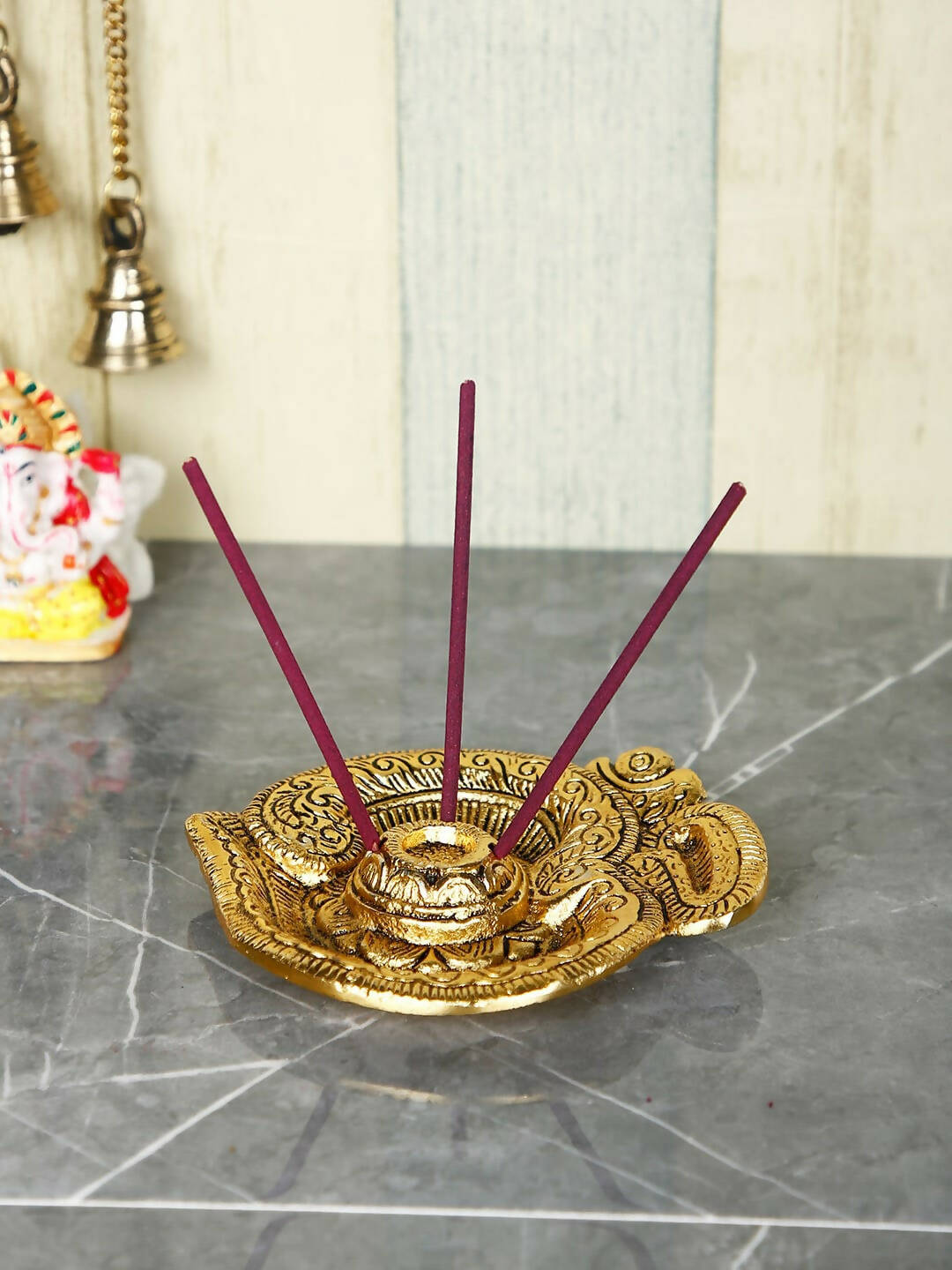 CraftVatika Gold-Toned Incense Stick Holder with Ash Catcher - Distacart