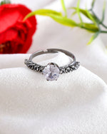 Thumbnail for VOJ white CZ-detail Stainless Steel Cubic Zirconia Rhodium Plated Adjustable Finger Ring - Distacart