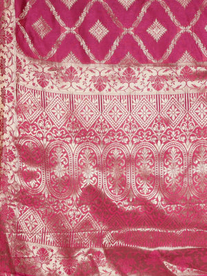 Kalamandir Checked Pink Silk Blend Saree