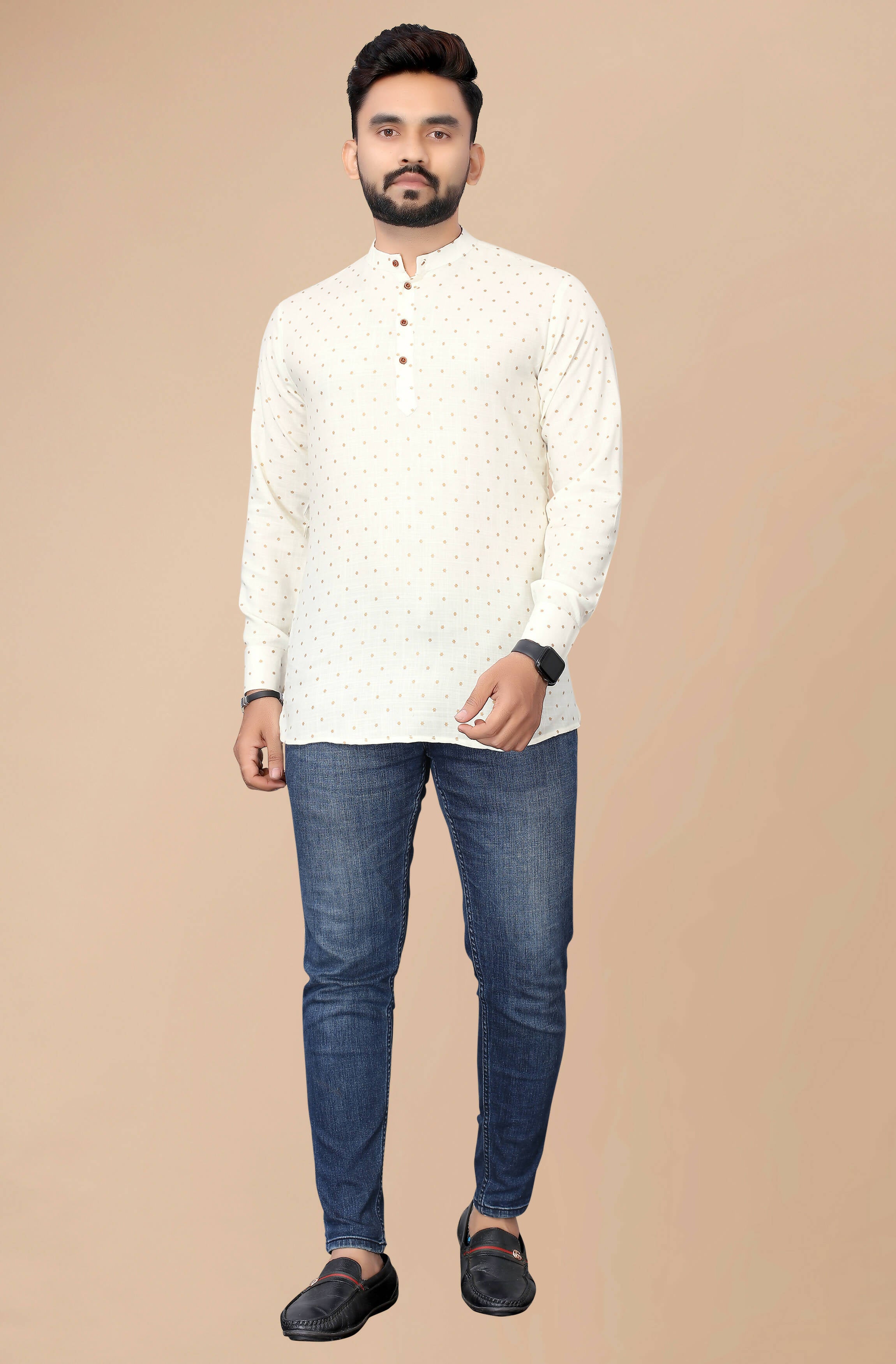 Mens Off White Viscose Foil Print Kurta - Mahotsav - Distacart