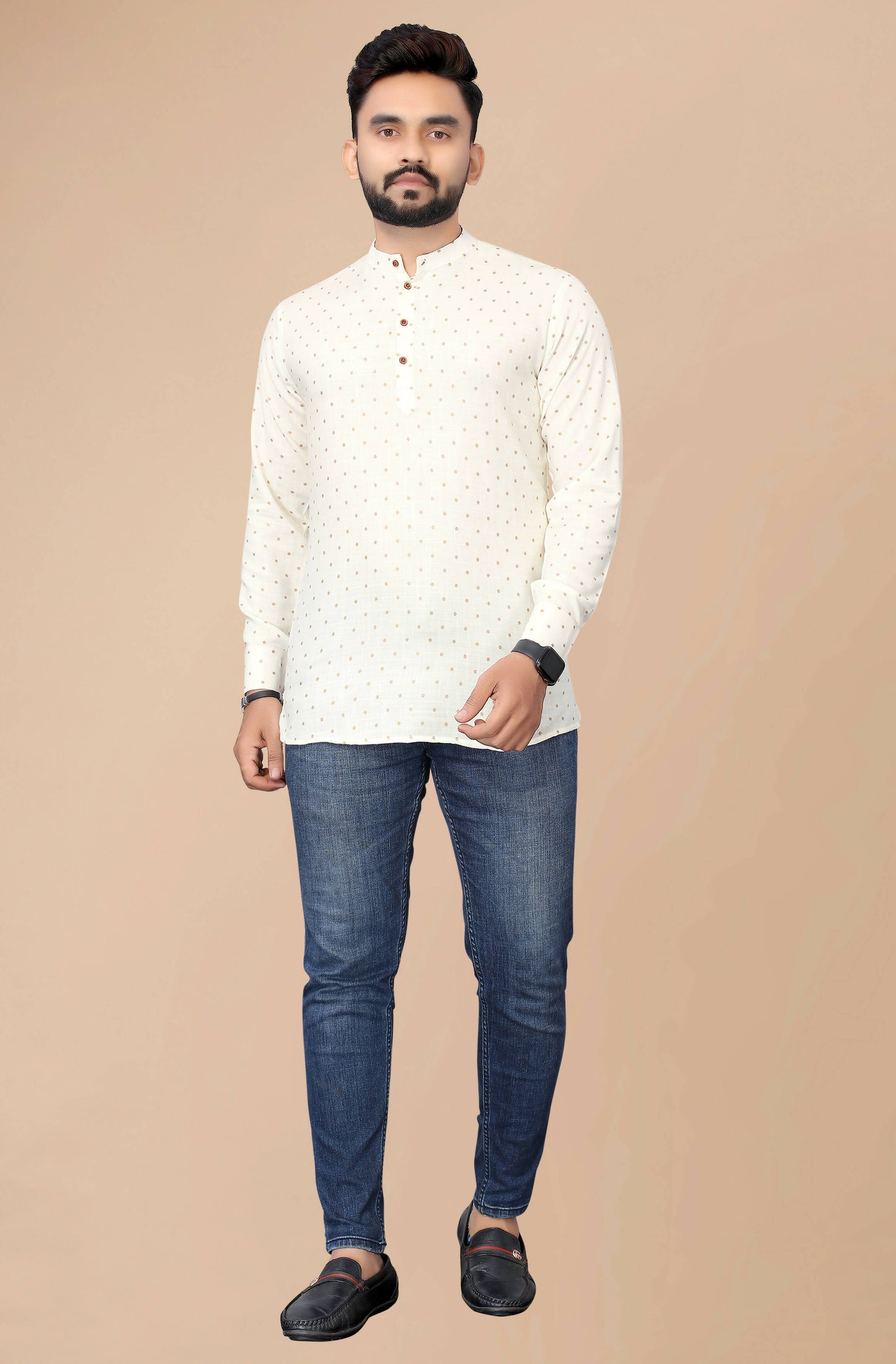 Mens Off White Viscose Foil Print Kurta - Mahotsav - Distacart