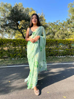 Thumbnail for Vamsee Green Chiffon Designer Saree - Distacart