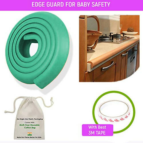 Safe-O-Kid Unique High Density L-Shaped 2 Mtr Long Mini 2 Edge Guards With 8 Corner Cushions - Green - Distacart