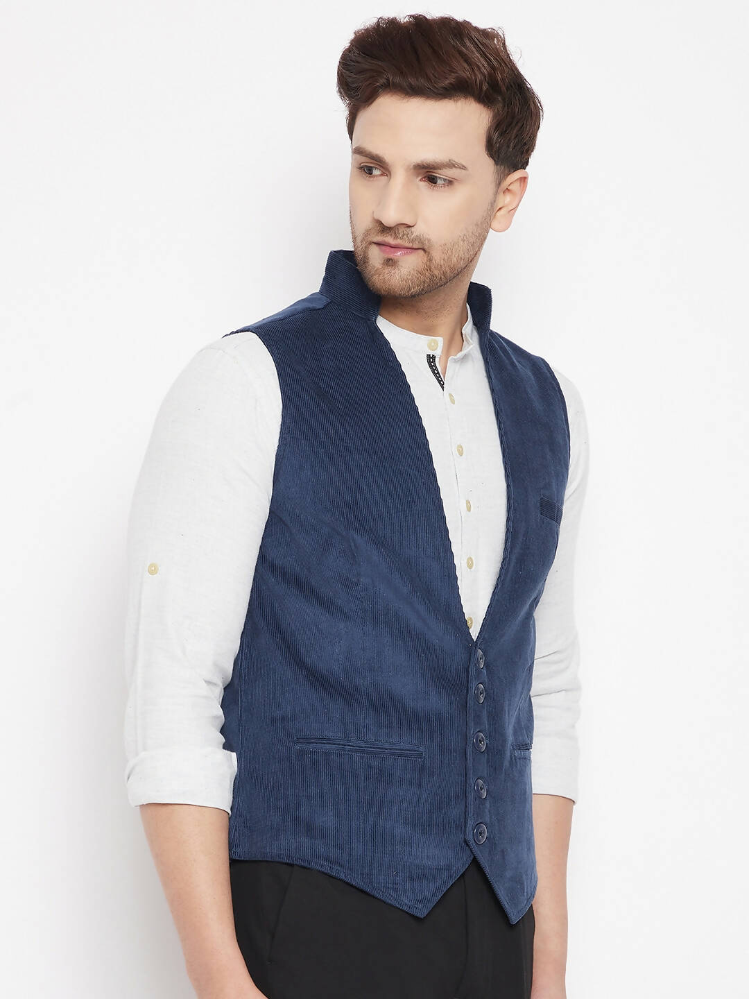 Even Apparels Blue Merino Men Woven Nehru Jacket - Distacart