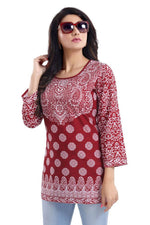 Thumbnail for Snehal Creations Rust Faux Crepe Short Kurti Tunic