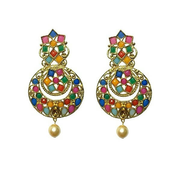Tiaraa Multicolor Stone Golden Fashion Earrings - Distacart