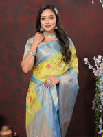 Thumbnail for Lorenvalley Fashion Yellow Cotton Woven Design Zari Meenakari Weaving Saree - Distacart