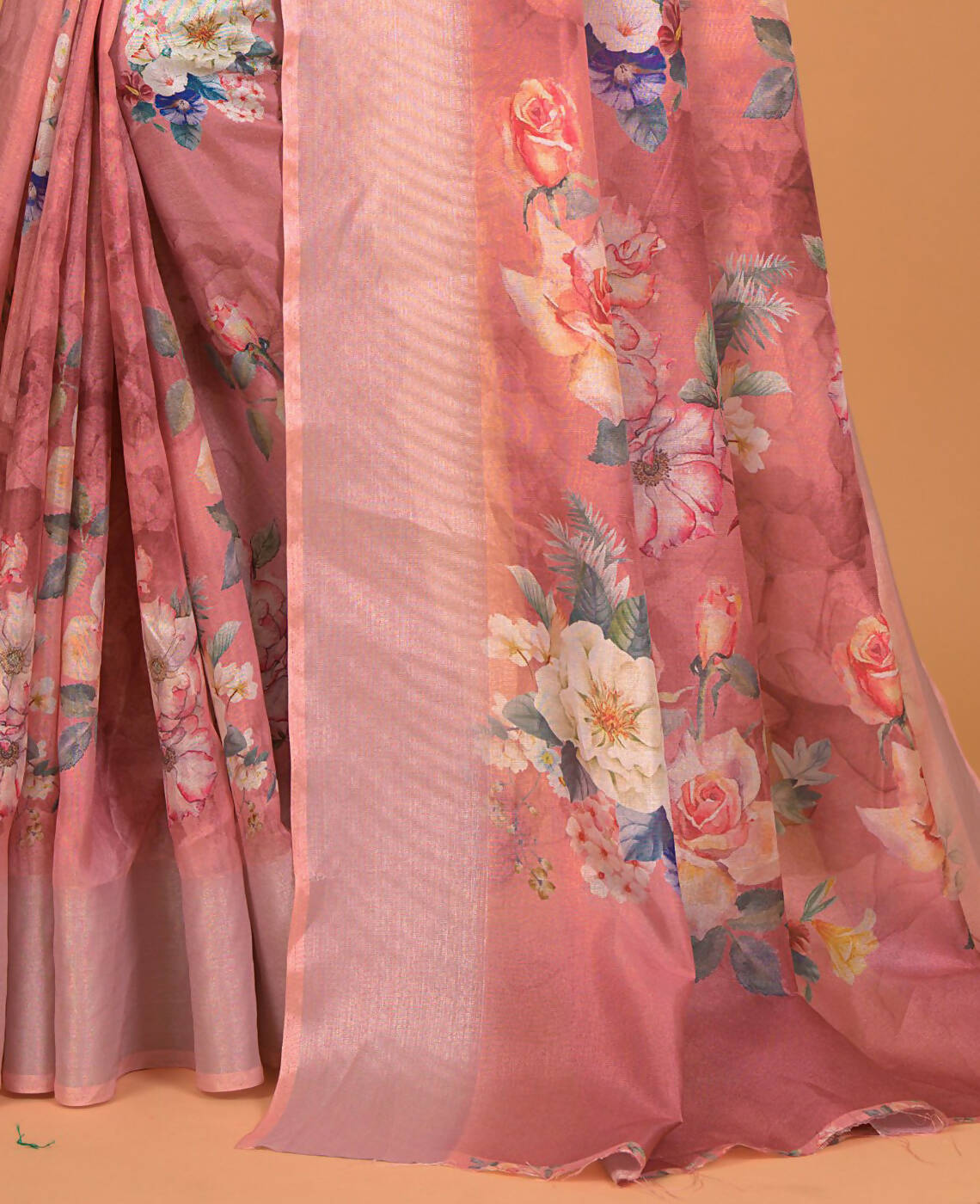 Peach Cotton Silk Floral Printed Saree With Unstitched Blouse Piece - Akshita - Distacart