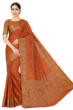 Thumbnail for Mimosa Women's Rust Orange Patola Art Silk Saree - Distacart