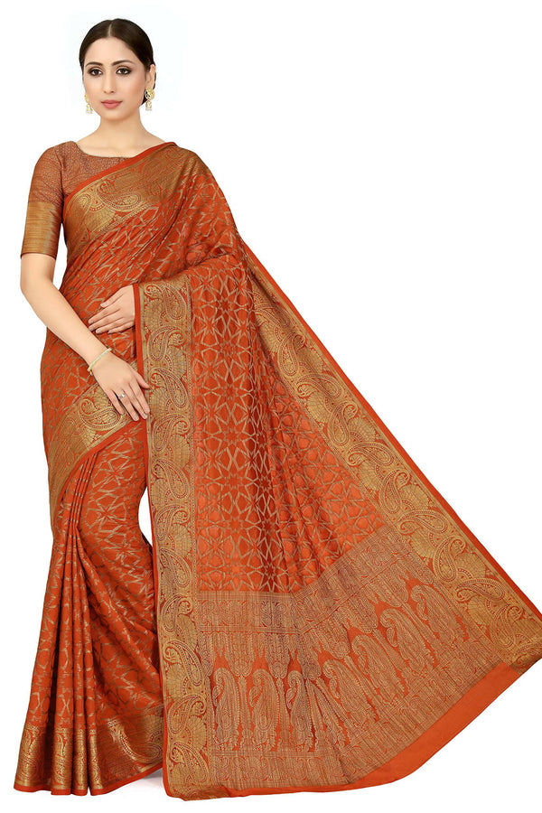 Mimosa Women's Rust Orange Patola Art Silk Saree - Distacart