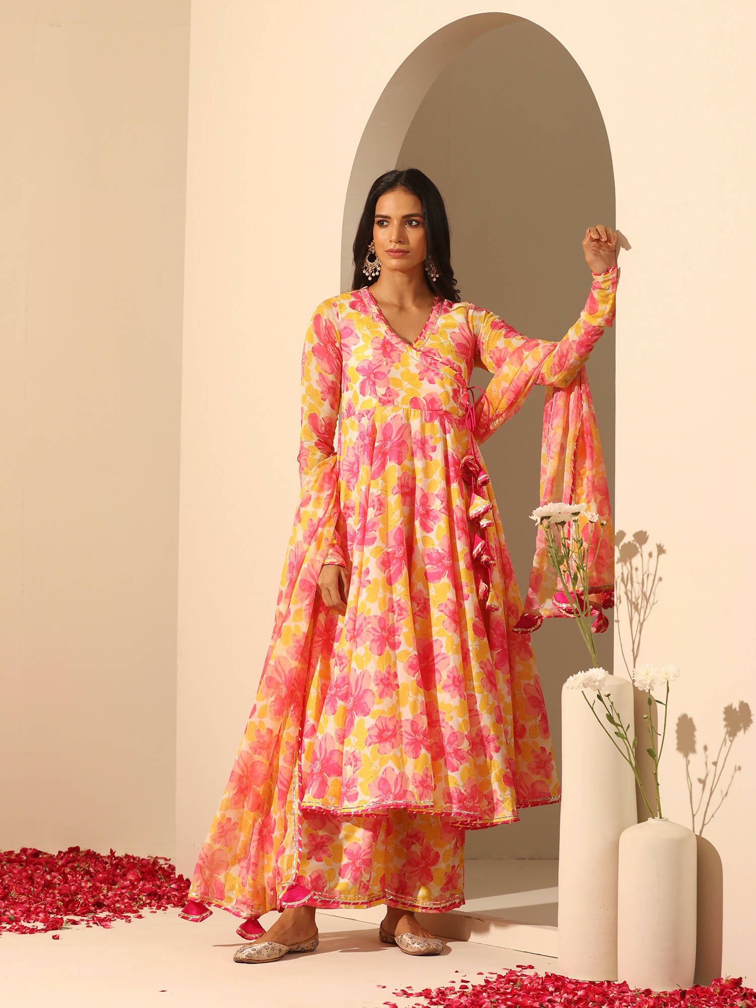 Pomcha Jaipur Yellow Gul Rangrez Angrakha Set - Distacart