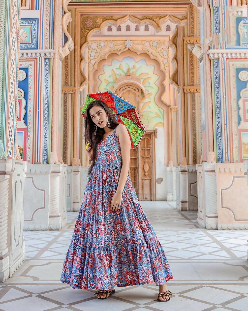 Designer Partywear Printed Blue Pure Maslin Gown - Anbazaar - Distacart