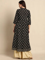 Thumbnail for Janasya Black Ethnic Motif Printed Gotta Patti Anarkali Kurta - Distacart