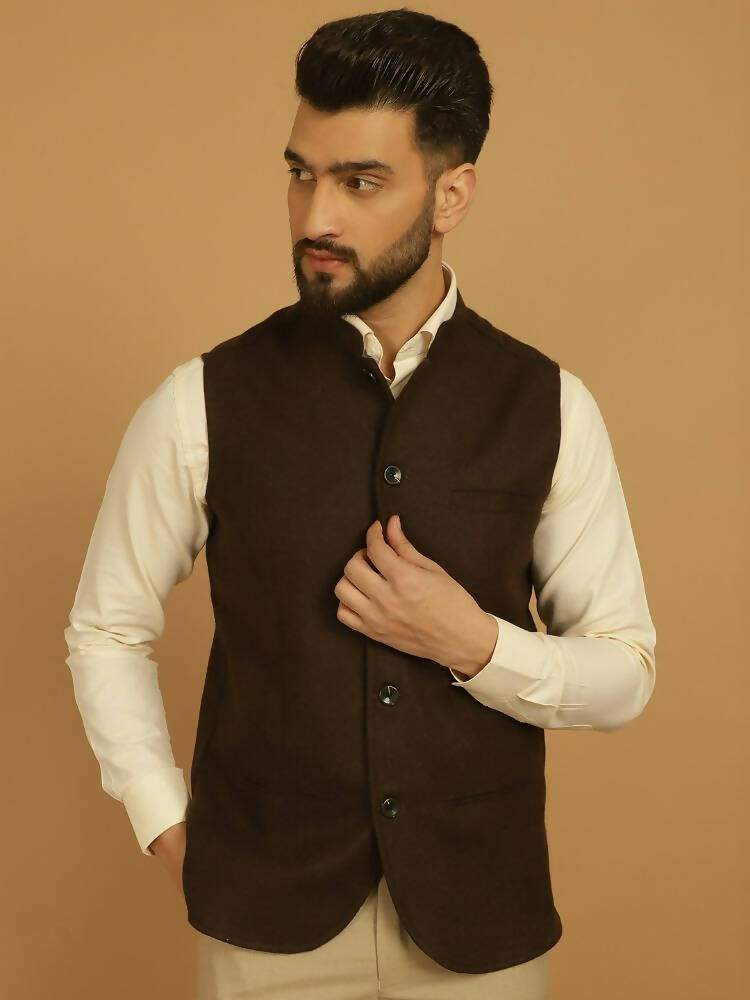 Even Apparels Pure Wool Nehru Jacket - Brown - Distacart