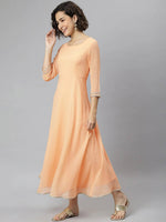 Thumbnail for Janasya Peach-Coloured Flared Sleeves Georgette Anarkali Kurta - Distacart