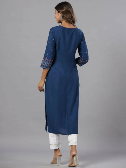 Juniper Women Navy Blue Printed Straight Kurta - Distacart