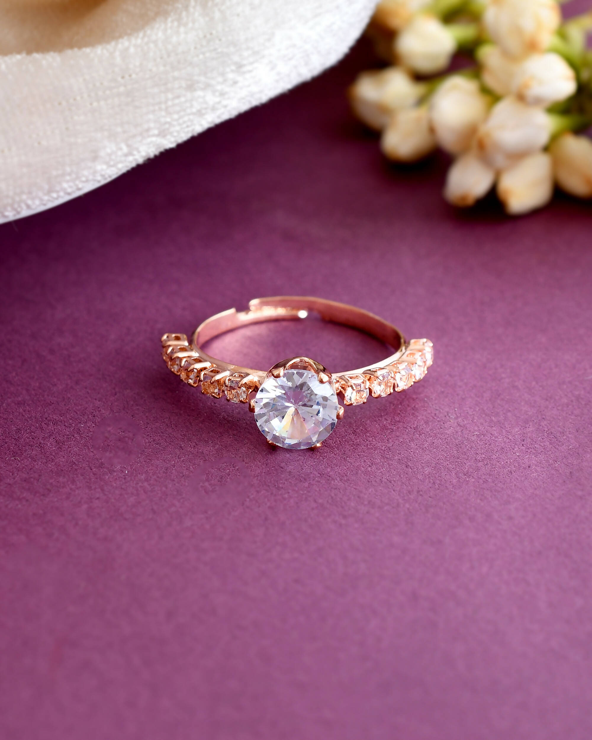 VOJ white CZ-detail Stainless Steel Cubic Zirconia Gold Plated adjustable finger Ring - Distacart