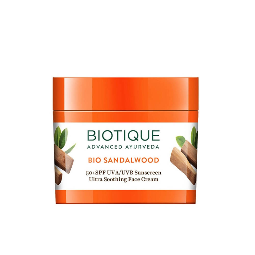 Biotique Advanced Ayurveda Bio Sandalwood 50+ SPF UVA/UVB Sunscreen Ultra Soothing Face Cream - Distacart