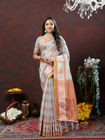 Thumbnail for Lorenvalley Fashion Grey Cotton with Woven Design Zari Weaving Saree - Distacart