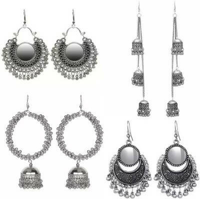 Silver-Plated Alloy Oxidised 4 Earrings Combo - The Pari - Distacart