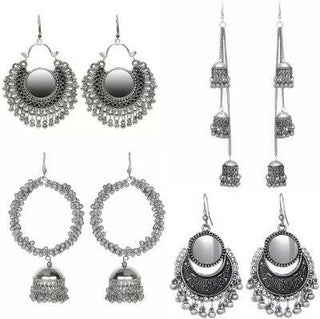 Silver-Plated Alloy Oxidised 4 Earrings Combo - The Pari - Distacart