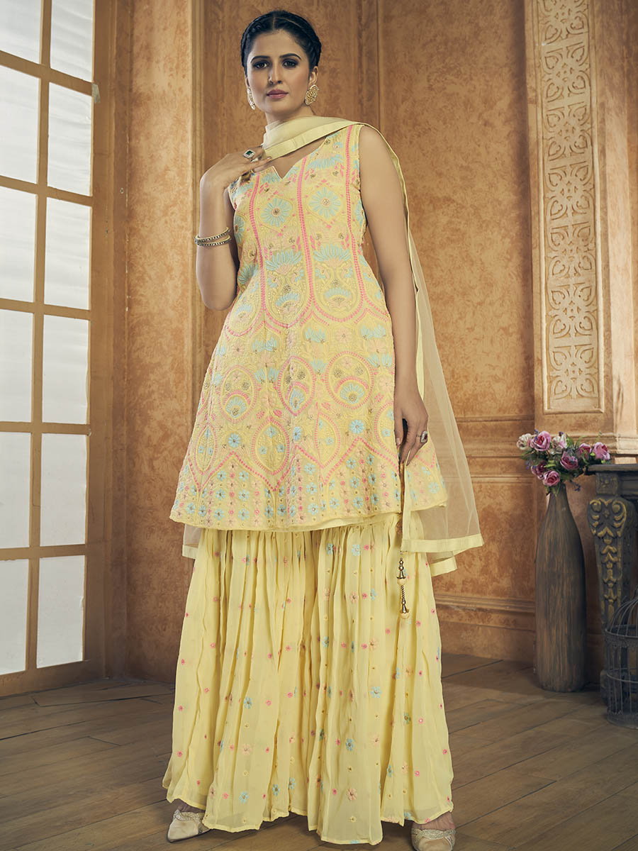 Myra Yellow Georgette Embroidered Designer Suit - Distacart