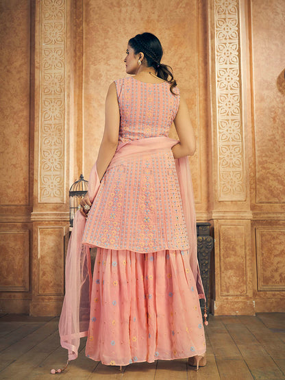 Myra Pink Georgette Embroidered Designer Suit - Distacart