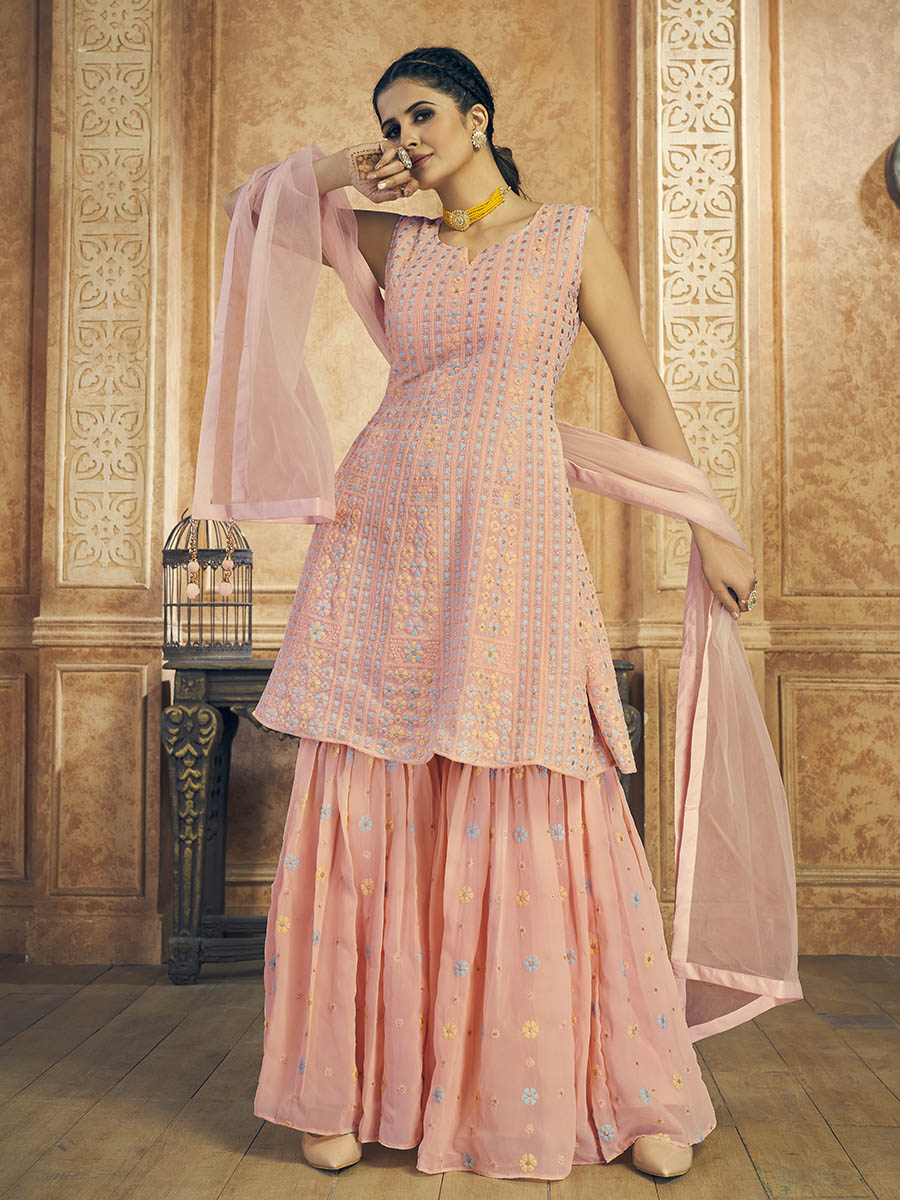 Myra Pink Georgette Embroidered Designer Suit - Distacart