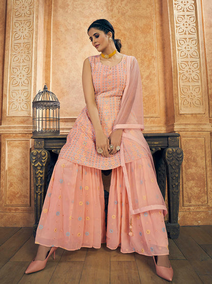 Myra Pink Georgette Embroidered Designer Suit - Distacart