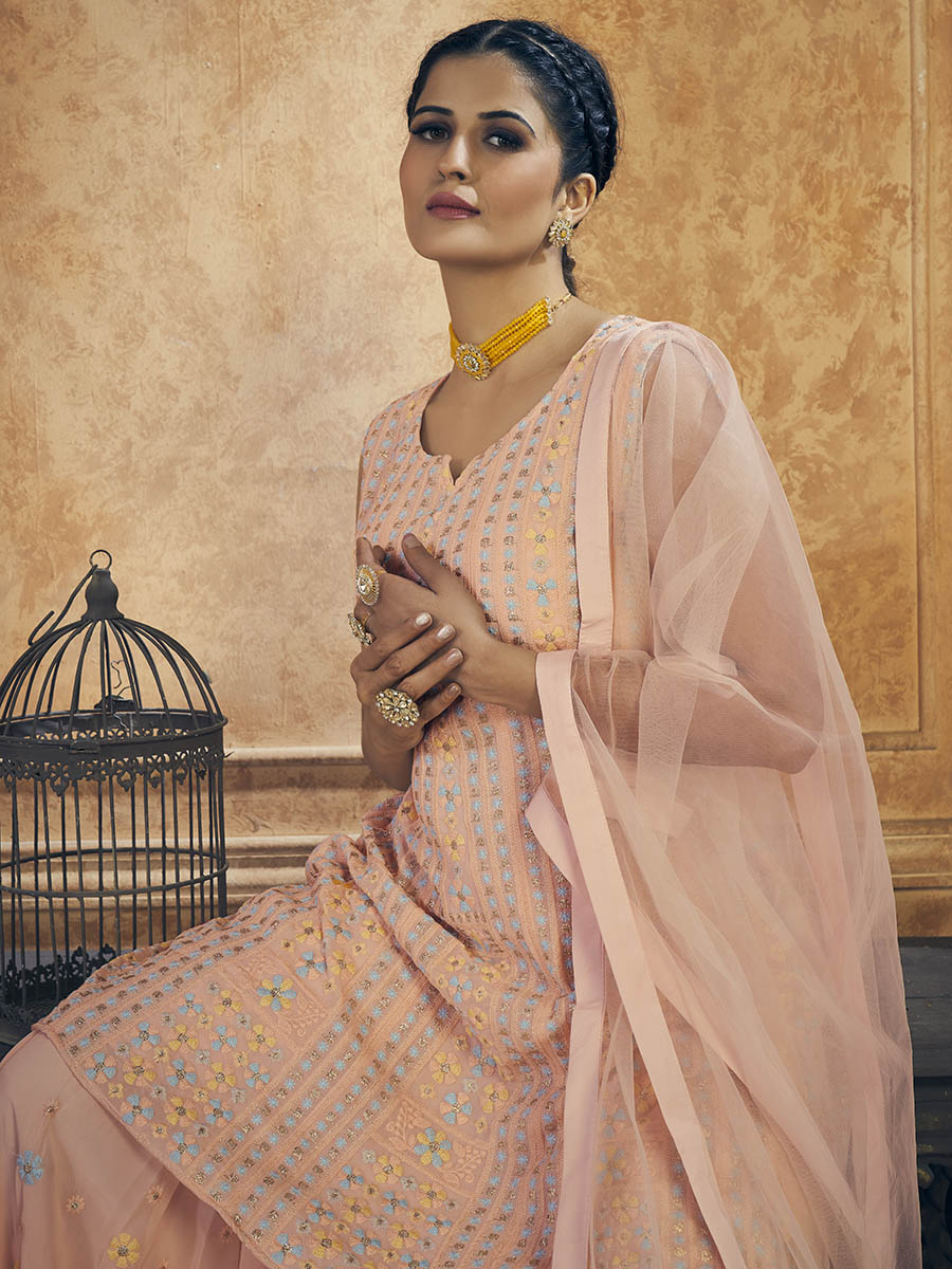 Myra Pink Georgette Embroidered Designer Suit - Distacart