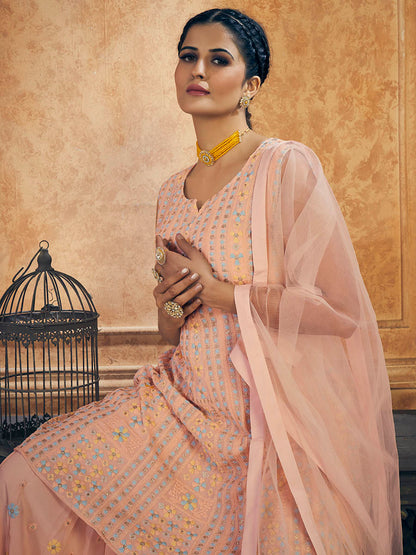 Myra Pink Georgette Embroidered Designer Suit - Distacart