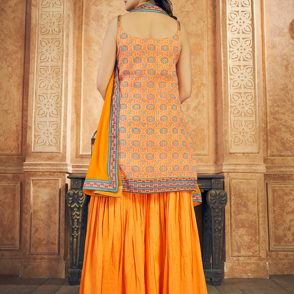 Myra Mustard Printed Chinon Silk Designer Suit - Distacart