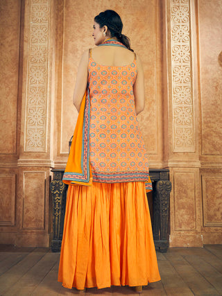 Myra Mustard Printed Chinon Silk Designer Suit - Distacart