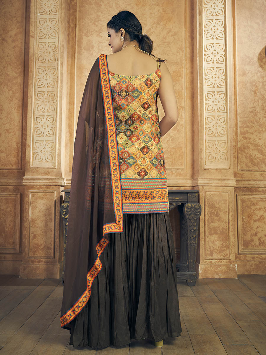 Myra Multi Printed Chinon Silk Designer Suit - Distacart
