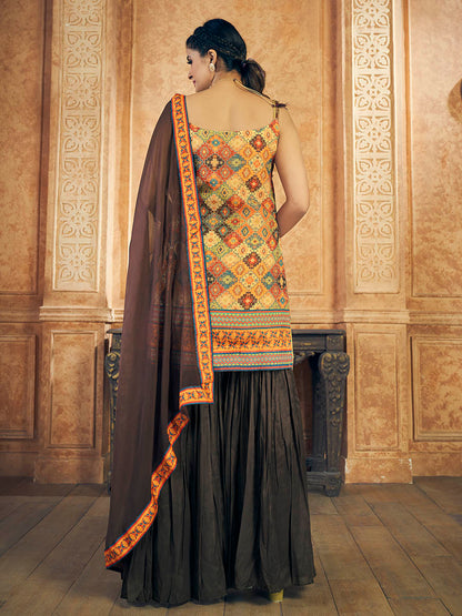 Myra Multi Printed Chinon Silk Designer Suit - Distacart